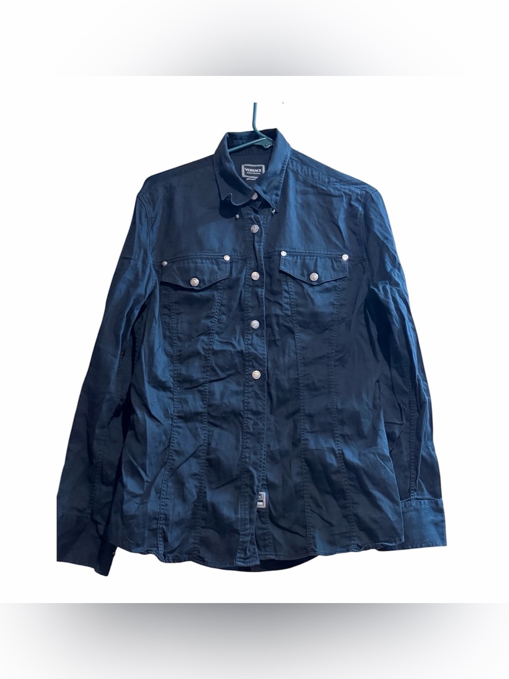 Versace Navy Blue Long-Sleeve Button-Down Shirt